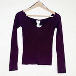 H&M Women's Burgundy Rib Knit Off-the-Shoulder Long Sleeve Slim Top Medium NWT Photo 0