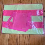 Ulta Beauty 2 in 1 Travel Tote Beach Bag Picnic Mat Pink and Green Striped NTW Photo 0