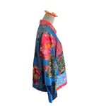  Asian Silk Patchwork Denim Jacket Misses Chicos Size 2 (12)Colorful Silk Photo 1