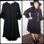 LuLaRoe Black Maurine Dress Lace Bell Sleeves Size Medium Ruffle Hem Witch Goth Photo 1