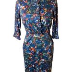 Vintage Claire Tiffany Traveler Abstract Ruffle Dress | Small | Pinup Rockabilly Blue Photo 0
