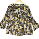 Sere Nade‎ Geometric Y2K Pleated Blouse Flared Sleeve Button Front Top Large Brown Photo 0