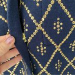 Manoush French Designer Navy Blue Gold Sequin Knit Sweater Jacket Blazer large Photo 2