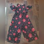 Xhilaration Floral Cold Shoulder Jumpsuit - Black and Red Roses Size Xs But Fits Larger Photo 2