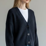 Banana Republic V-Neck Slouchy Chunky Knit Navy Cropped Preppy Cardigan Photo 0