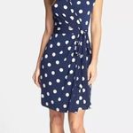 Eliza J Faux Wrap Navy Blue Cream Polkadot Dress Size 6 Sleeveless Photo 0