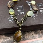 Vintage Handcrafted Beaded Faux Tiger Eye Shell Antique Brass Necklace 21” Photo 5