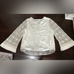 Hale Bob  Ivory Crochet Boho Bell Sleeve Tassel Blouse Large Photo 2