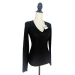 Brunello Cucinelli  Metallic V-Neck Long Sleeve Top Photo 6