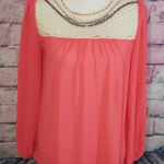 Umgee  CORAL FLOWY BOHO WOVEN STYLE NECKLINE TOP S Photo 0