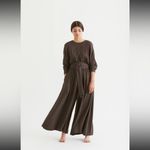 Black Crane The Wide Culotte Wool Blend Jumpsuit in Olive Brown Size XS Photo 2