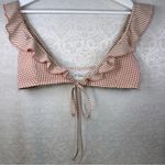 Aerie  Bikini Two Piece Scoop Ruffle Seersucker Gingham Top M Bottom S White Tan Photo 1