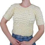 Vintage 90s Light Yellow Bubble Popcorn Shirt Size M Photo 0