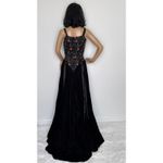 Late 80s Jeannie Nitro Gothic black velvet silk floral embroidered corset gown s Photo 4