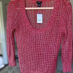 Rue 21  Open Knit Fishnet Sweater Top Metallic Pink L Lightweight Sheer 90s Y2K Photo 0