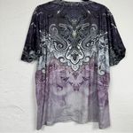 Camisa Purple Paisley Short Sleeve Blouse Womens 2X Henley Shirt Casual Stretch Photo 9