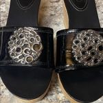 Coach  Judith Black Patent Leather Cork Wedge Sandals Photo 10