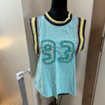 Free People  Bali 90's Baby Tee Tank Top Jersey Crochet Detail Retro Blue S Photo 1