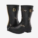Joules Women's Black Molly Welly Mid Height bumble bee Rain Boot sz 6 Photo 0