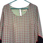 Umgee  Teal Pink Navy Long Sleeve Mini Shift Dress Boatneck XL Boho Lagenlook Photo 1