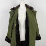 Larry Levine VTG Double Breasted Maxi Long Trench Coat Green Hooded faux Fur M Photo 8