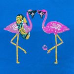 Fantastic Fawn Sz S Blue - Flamingo Sequin Embellished Oversized Knit Top Shirt Photo 2