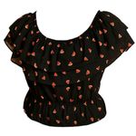 EXPRESS Black Ruffled Blouse with Watermelon Pattern Size L Photo 0