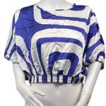 Worthington Blouse Women's Petite Small PS Round Neck Satin Cropped Geometric Photo 0