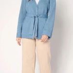 Diane Von Furstenberg  Sz L Belted Blue Stretch Cardigan Pockets Long Sleeve Photo 8