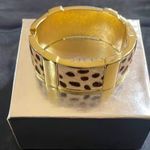 J.Crew  Calf hair Animal Print Bangle Clamper Bracelet Gold Tone magnetic clasp Photo 0