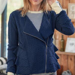 Sundance Ruffled Joy Assyemetrical Jacket Cardigan Navy Blue Large Textured Moto Photo 0