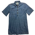 FUTURE COLLECTIVE Denim Shirt Dress Short Sleeve Collared Button Front Blue S Photo 0