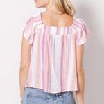 Rails Linen Blend Sonora Ruffle Blouse in Hibiscus Stripe Women’s size Medium Photo 13