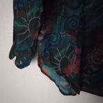 Punch Vintage L Silk Button Down Volcano Sun Pattern Top Blouse Turquoise Tan Green Size L Photo 2