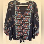West Kei Floral Navy Blouse with Tie Front Photo 2