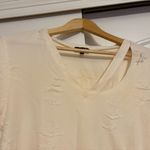 On Twelfth  Distressed Tee Small Short Sleeve Cream Off White Cotton Blend V Neck Photo 1