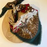 Vintage Red & Green Horse Girl Printed Oversized Square Scarf Wrap Photo 7