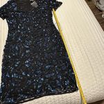 Adrianna Papell Adriana Papell Black Blue Sequin & Bead Cocktail Sheath Dress Size 8 Beaded Photo 9
