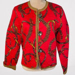 Patty Kim Reversible Equestrian Novelty Quilted Jacket Coat Size Large Red Photo 0