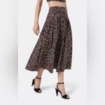 Joie  Button Front Black Floral Print Cotton Midi Skirt Fit & Flare Size 14‎ New Photo 2