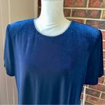 Elegant Navy Midi Velvet Dress Crystal Collar Holiday Travel Evening Outfit Vtg Blue Size 16 Photo 2