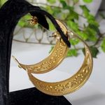 Boho Gold with Pastel Green Design Half Hoop Earrings New Photo 2