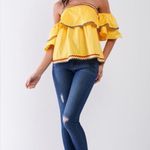 Sugar Lips Cinco De Mayo Fiesta Yellow Pop Off Shoulder Ruffle Trim Sz Small Photo 2