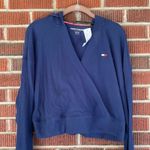 Tommy Hilfiger NWT! Sz M Sport Navy Blue Surplice Hooded Top Crop Hoodie Photo 0