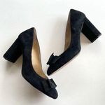 Ann Taylor  Black Suede Block Heel Pumps Leather Bow-front Womens Size 9M Work Photo 0