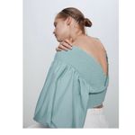 ZARA Blogger Mint Voluminous Balloon Sleeve Smocked Crop Top Photo 4