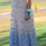 Gianni Bini GB Formal Dress Woman 4  Tan Blue Floral Sheer Embroidered Fairy Prom Homecoming Photo 0