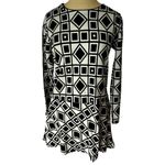 KOREAN Brand Abstract Geometric Color Block Black & Ivory Knit Mini Dress Medium Photo 3