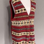 American Vintage Vintage Fall fair isle sleeveless button down fringe cardigan sweater vest M Photo 0