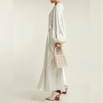 Ganni  Cameron Gathered Polka-dot Satin Long Sleeve Maxi Dress In Egret XL Photo 12